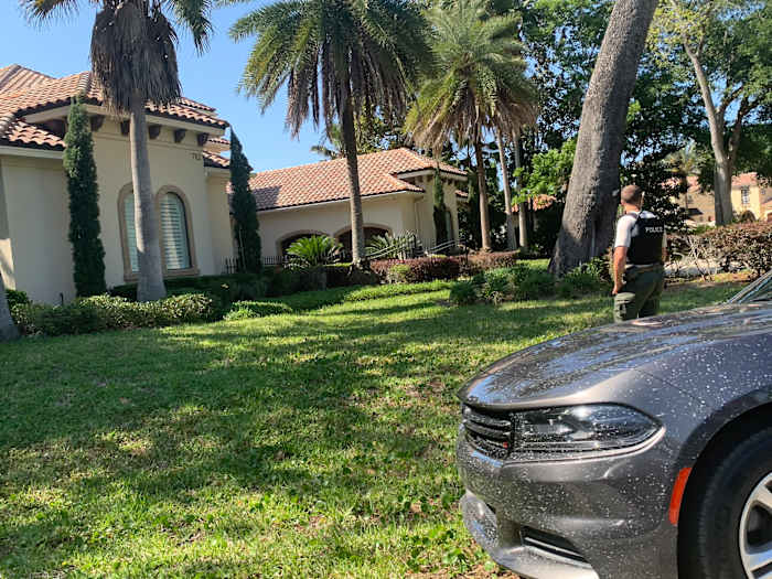 Local police wait outside of Smith's Jacksonville home mid Wednesday afternoon. Photo credit: John Shipley, JaguarReport